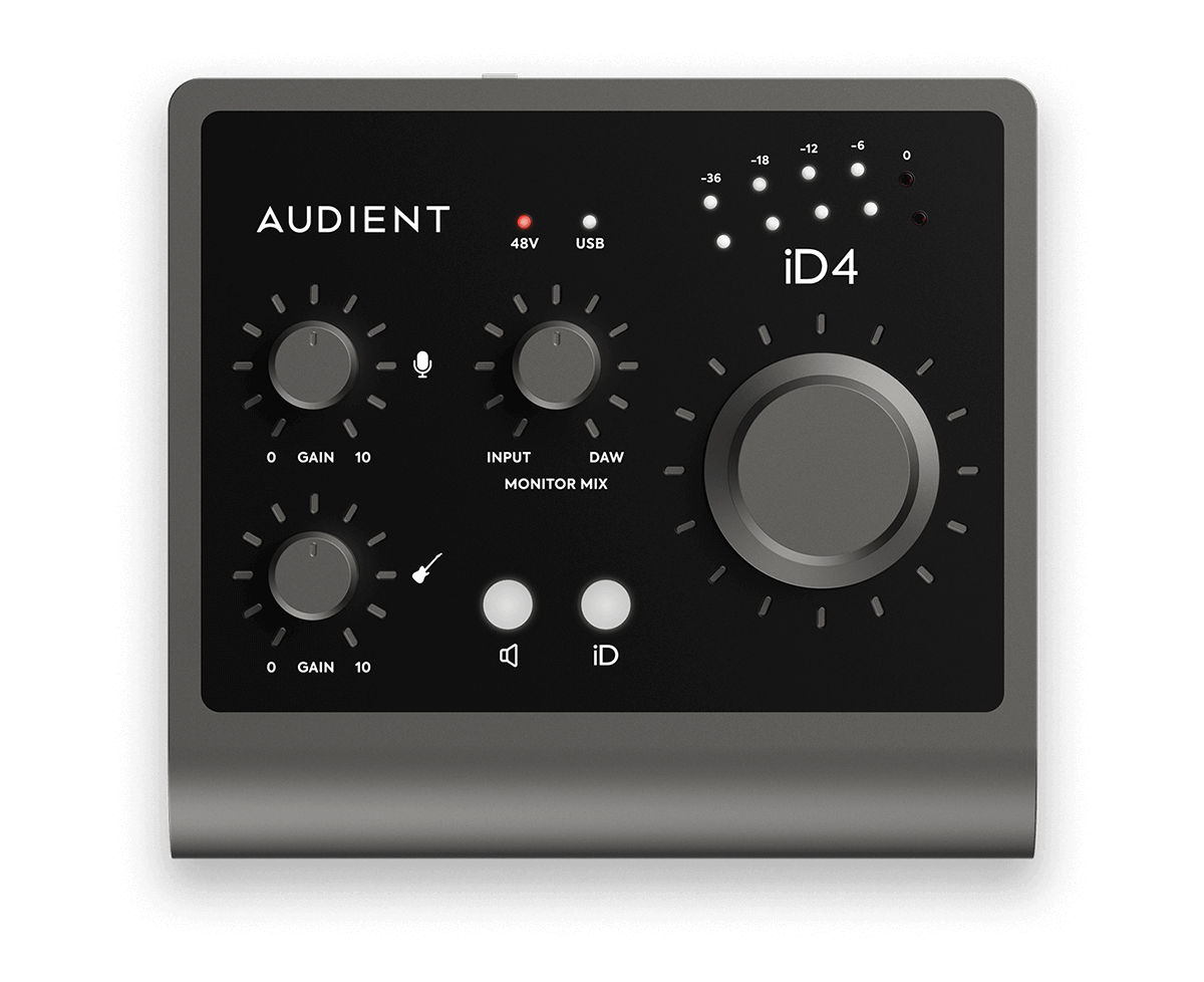 Audient iD4 audio interface on a black background