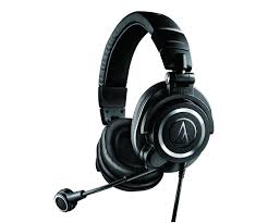 Black gaming headset with microphone on a white background