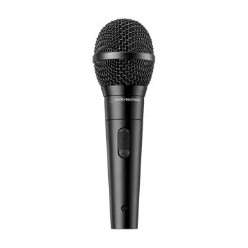 Black microphone with Audio-Technica logo on a white background
