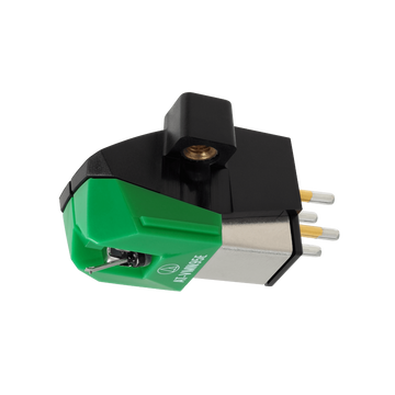 Audio cartridge with green and black design on a white background