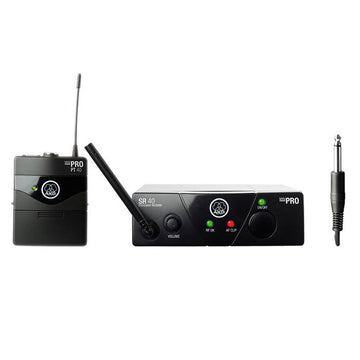 Wireless audio transmitter and receiver with a cable on a white background
