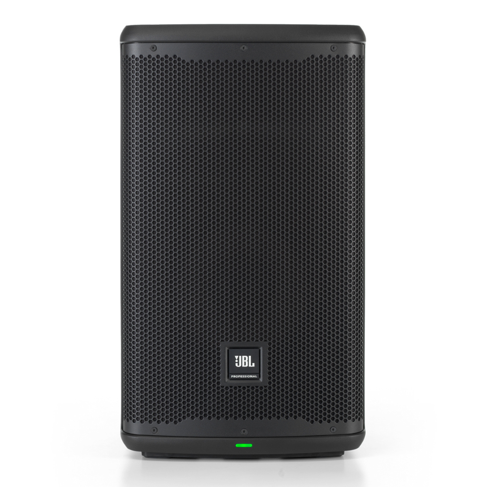 Black JBL speaker on a white background