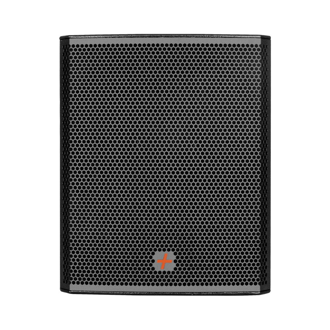 Black speaker with honeycomb pattern on a white background