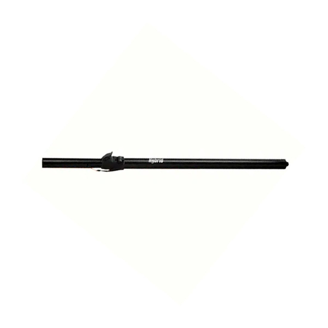 Black metal rod with a clip on a white background