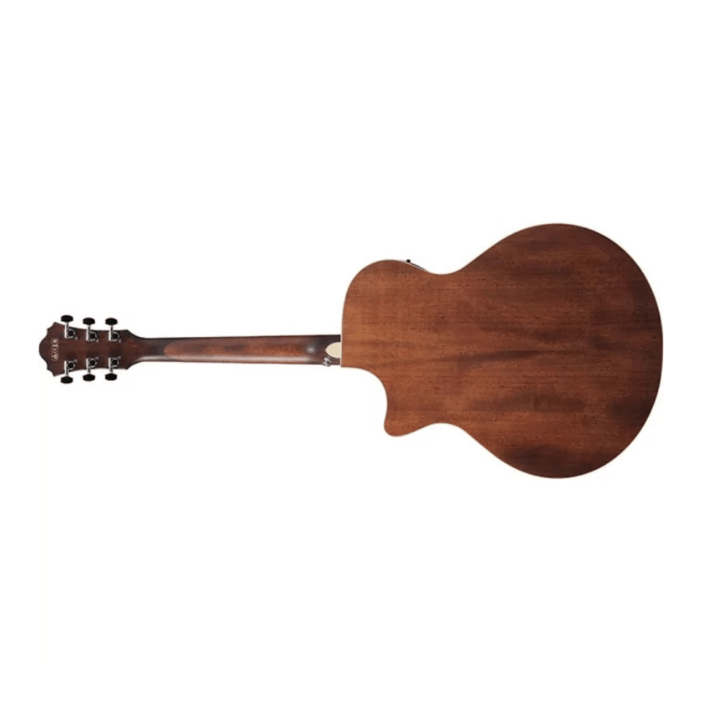 Wooden acoustic guitar on a white background