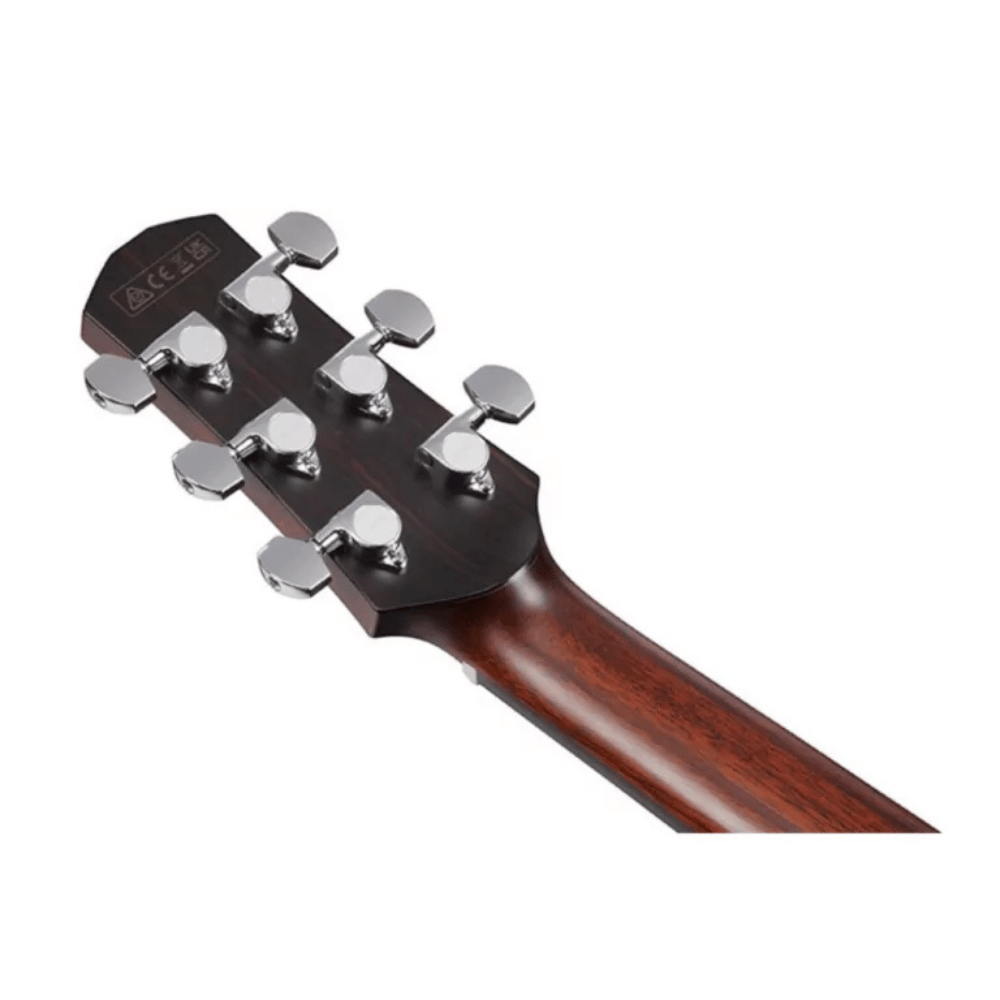 Guitar headstock with tuning pegs on a white background