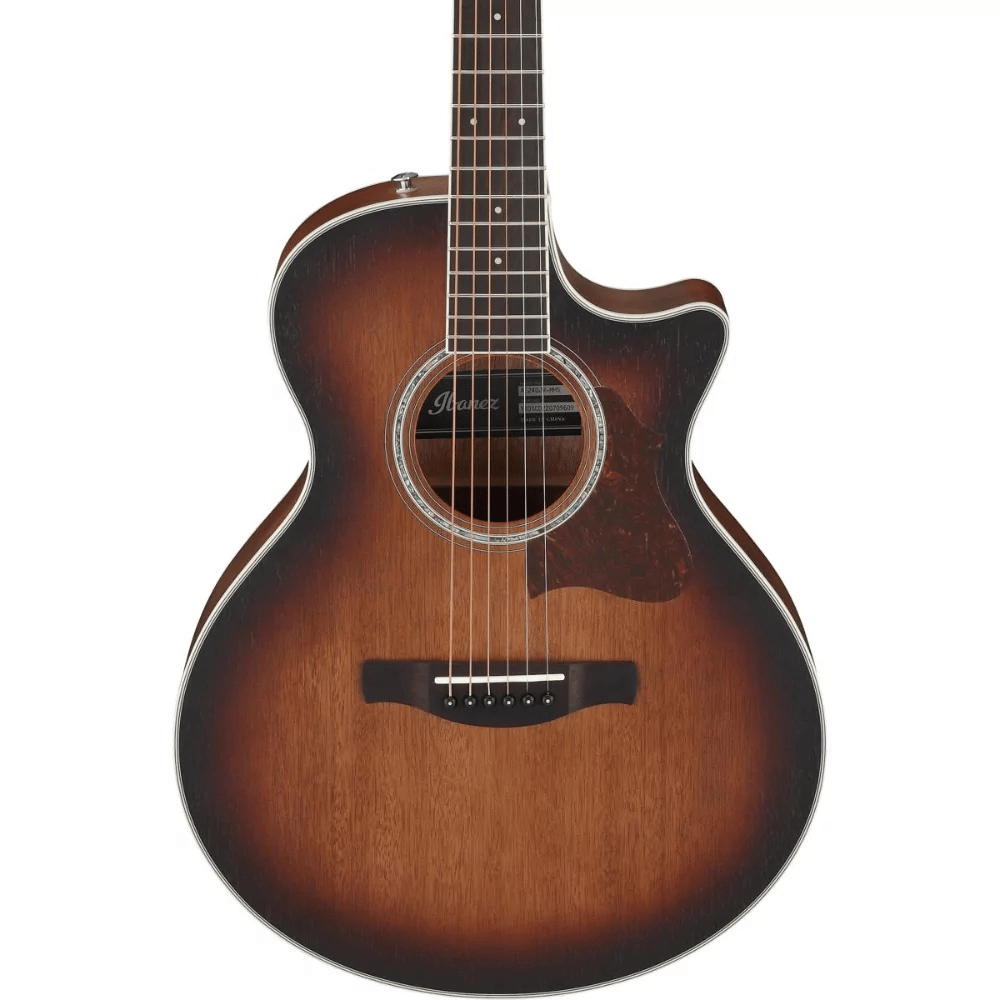 Acoustic guitar with a sunburst finish on a white background
