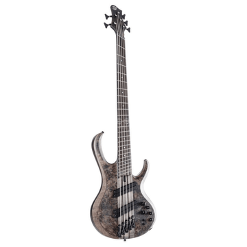 Bass guitar with a black and white pattern on a white background