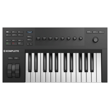 Black keyboard with control panel on a white background