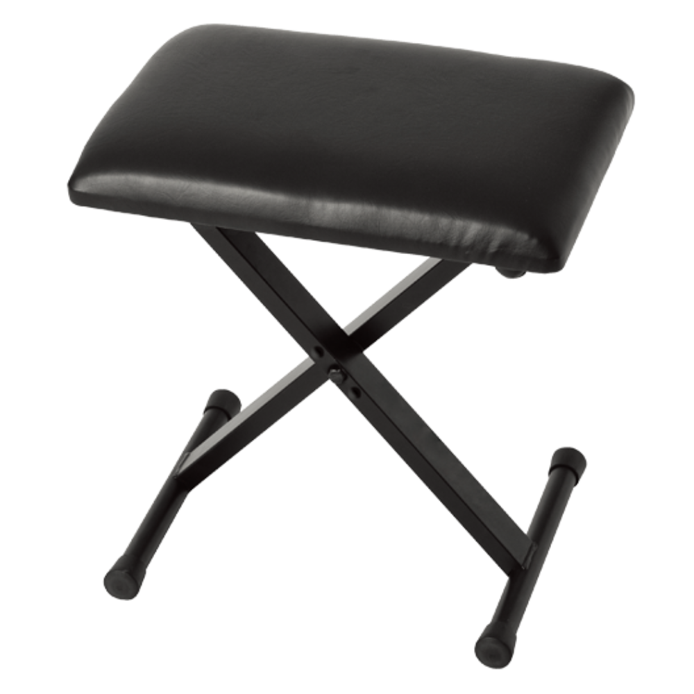 Black music stool with X-shaped legs on a white background
