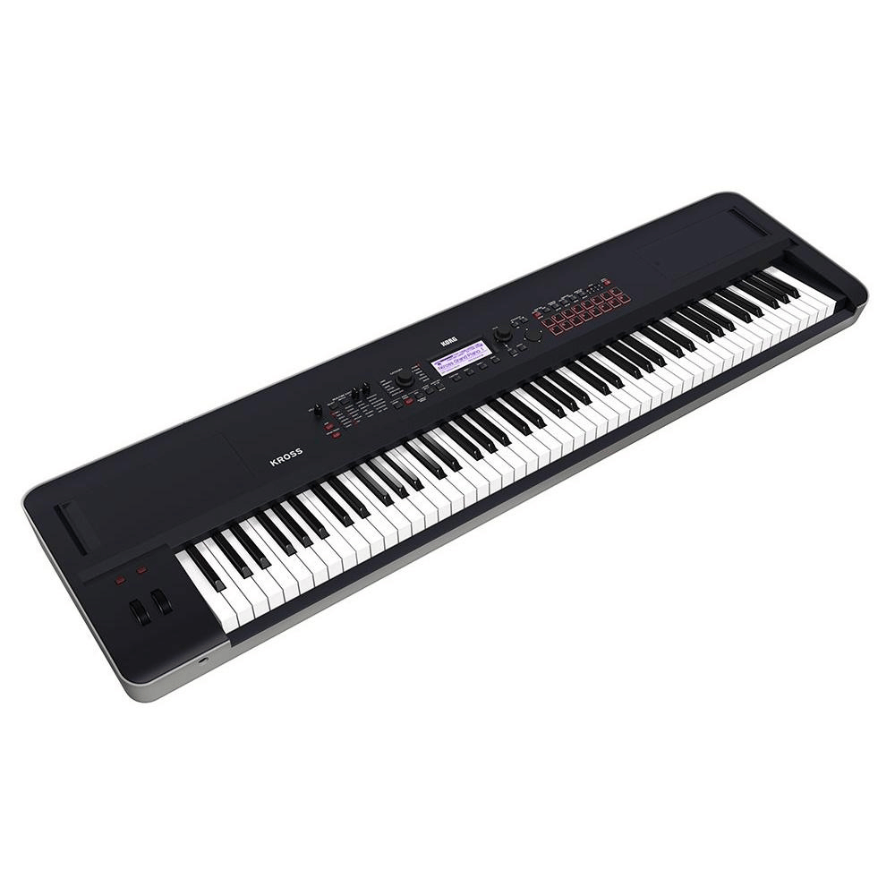 Digital piano with black and white keys on a white background