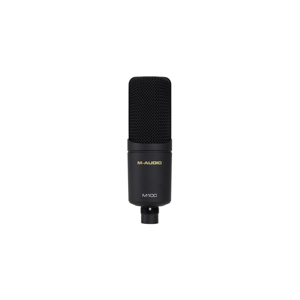 Black M-Audio microphone on a white background
