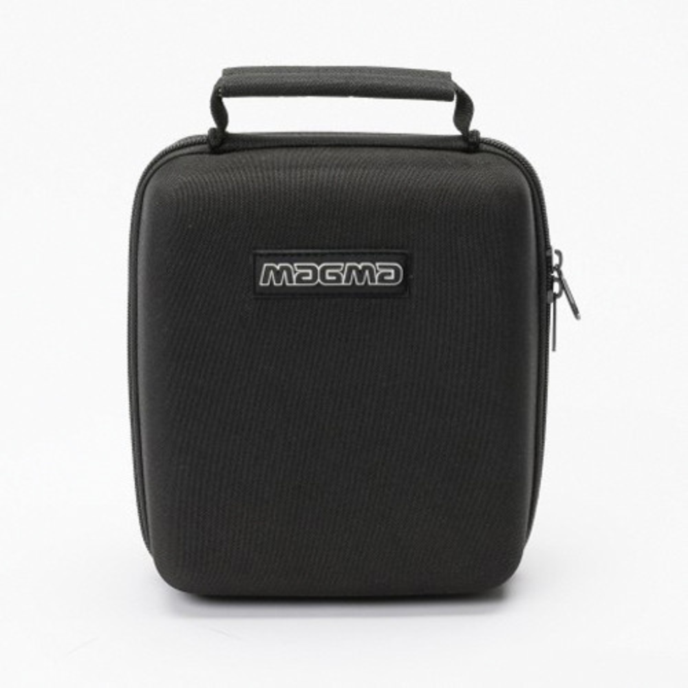 Black carrying case with a handle and visible brand logo on a white background