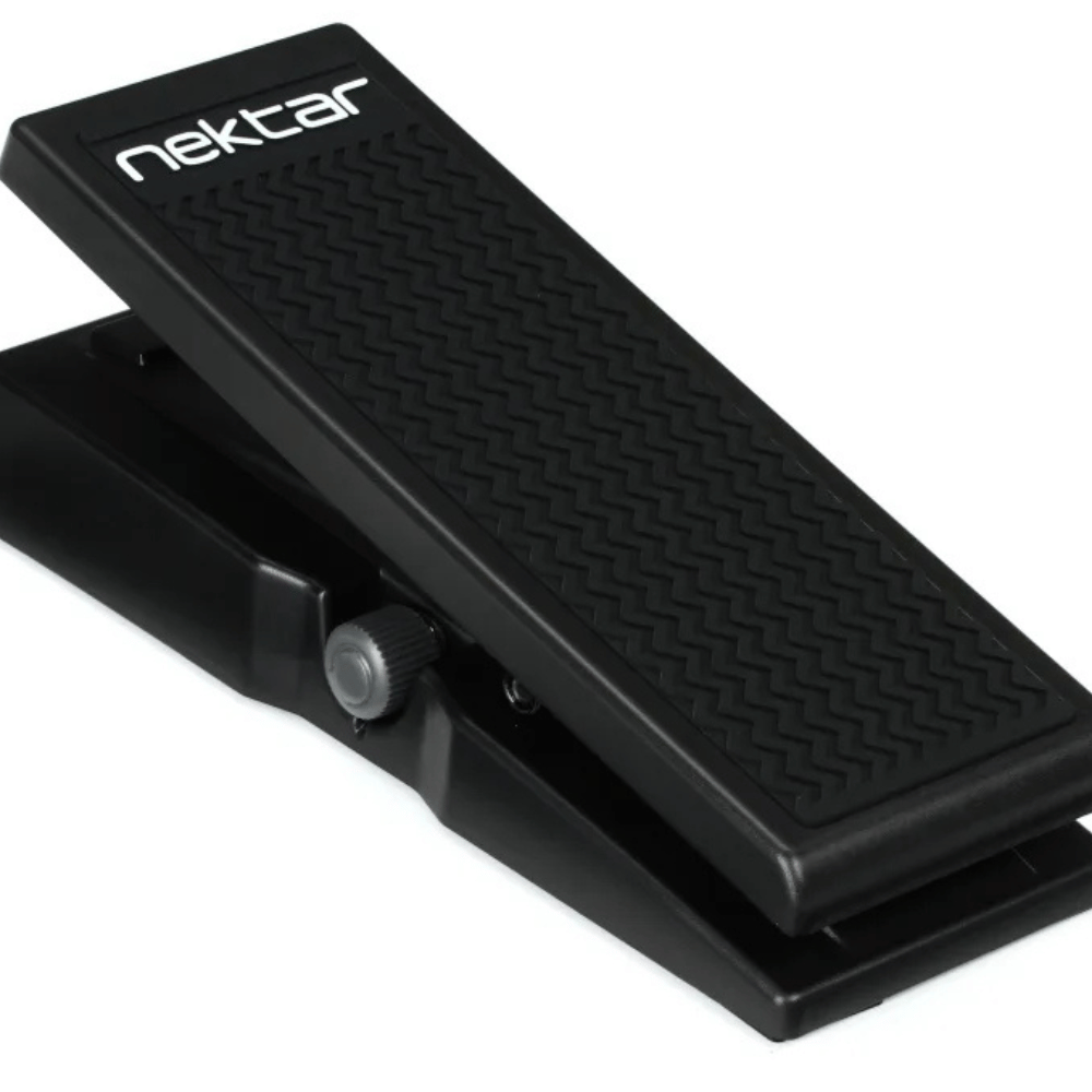 Black guitar pedal with 'nektar' branding on a white background
