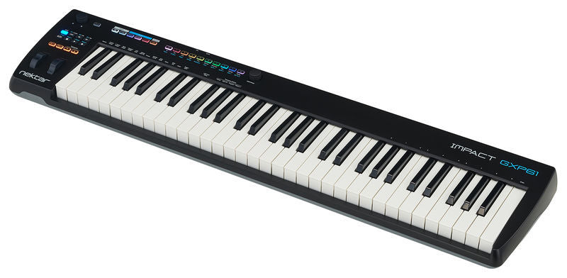 Keyboard controller with black and white keys on a white background