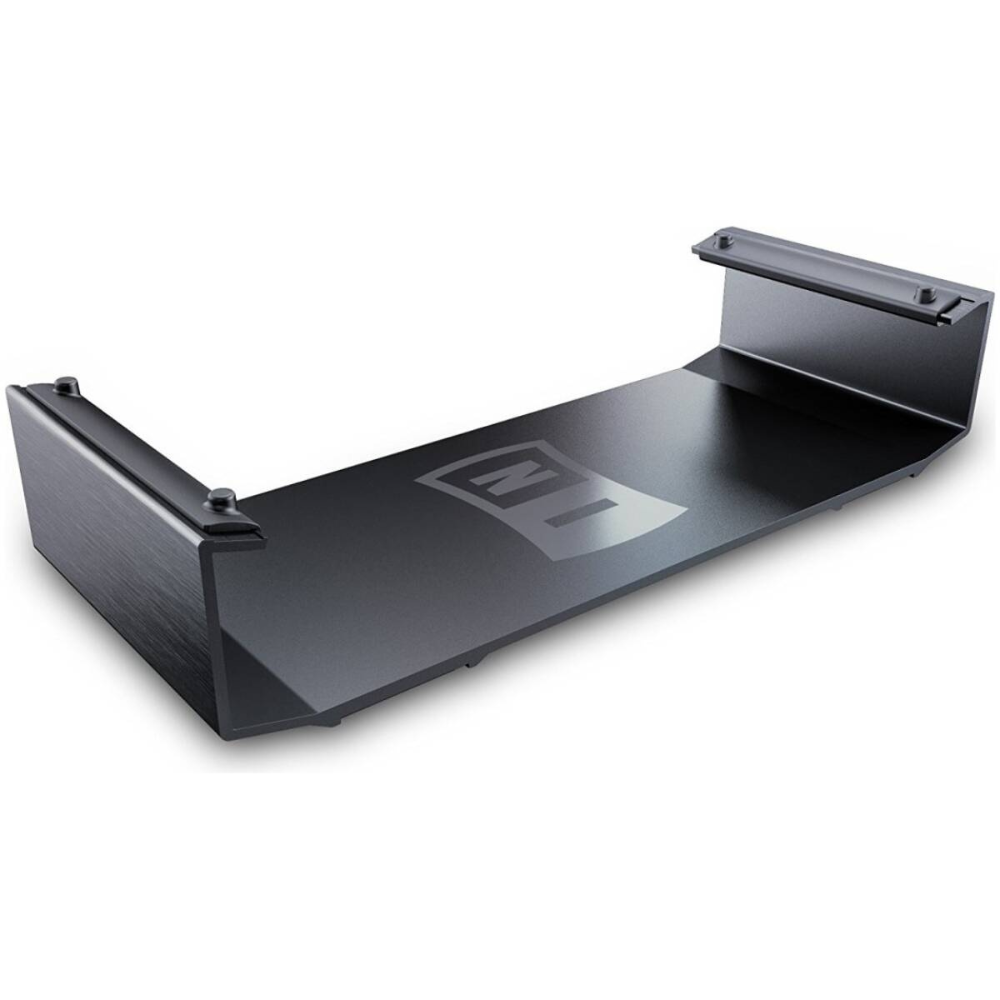 Black metal bracket with a logo on a white background