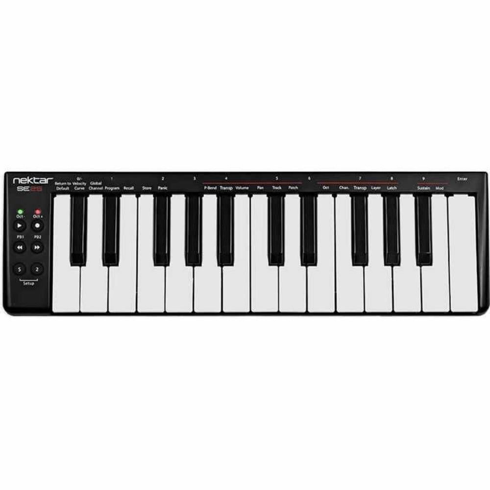 Black and white keyboard controller with Nektar branding on a white background