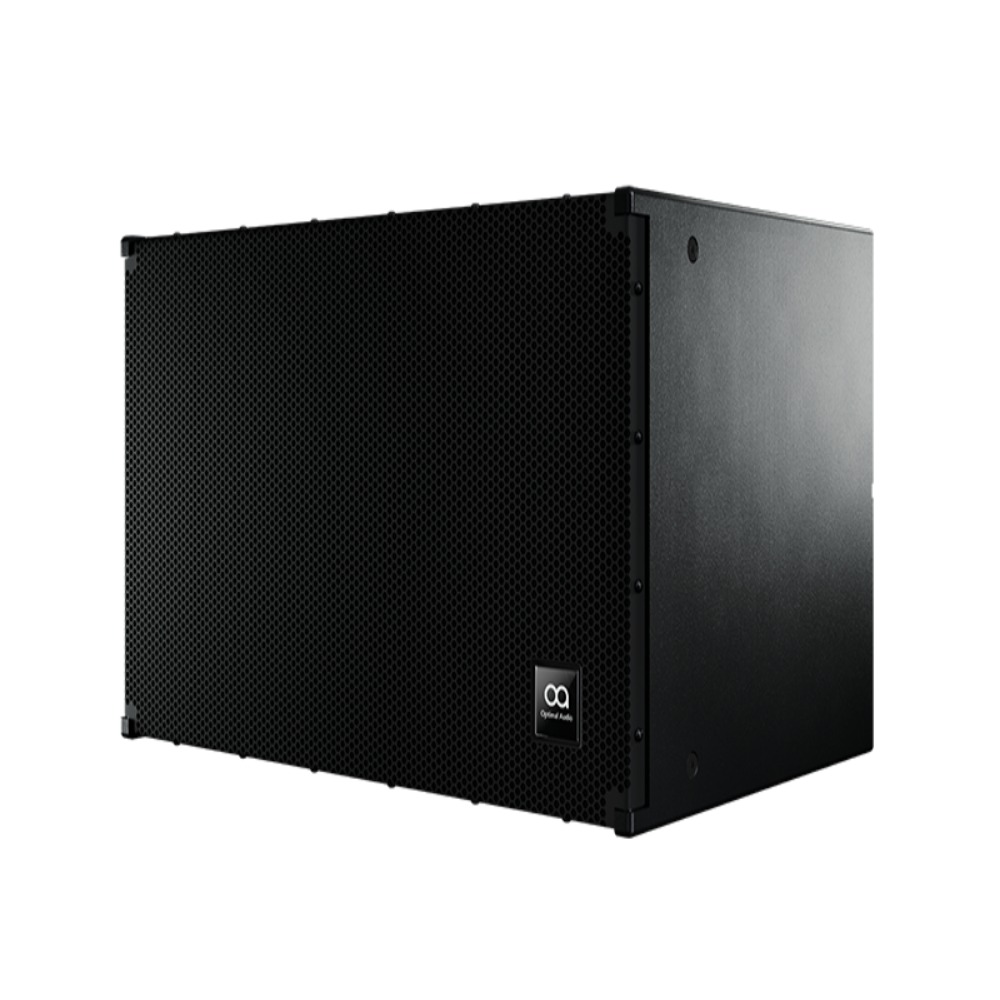 Black subwoofer on a white background