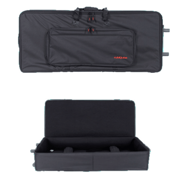 Black keyboard case with red logo on a white background
