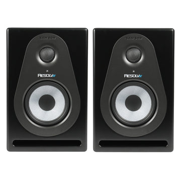 Pair of Jamison Resolv studio monitors on a white background
