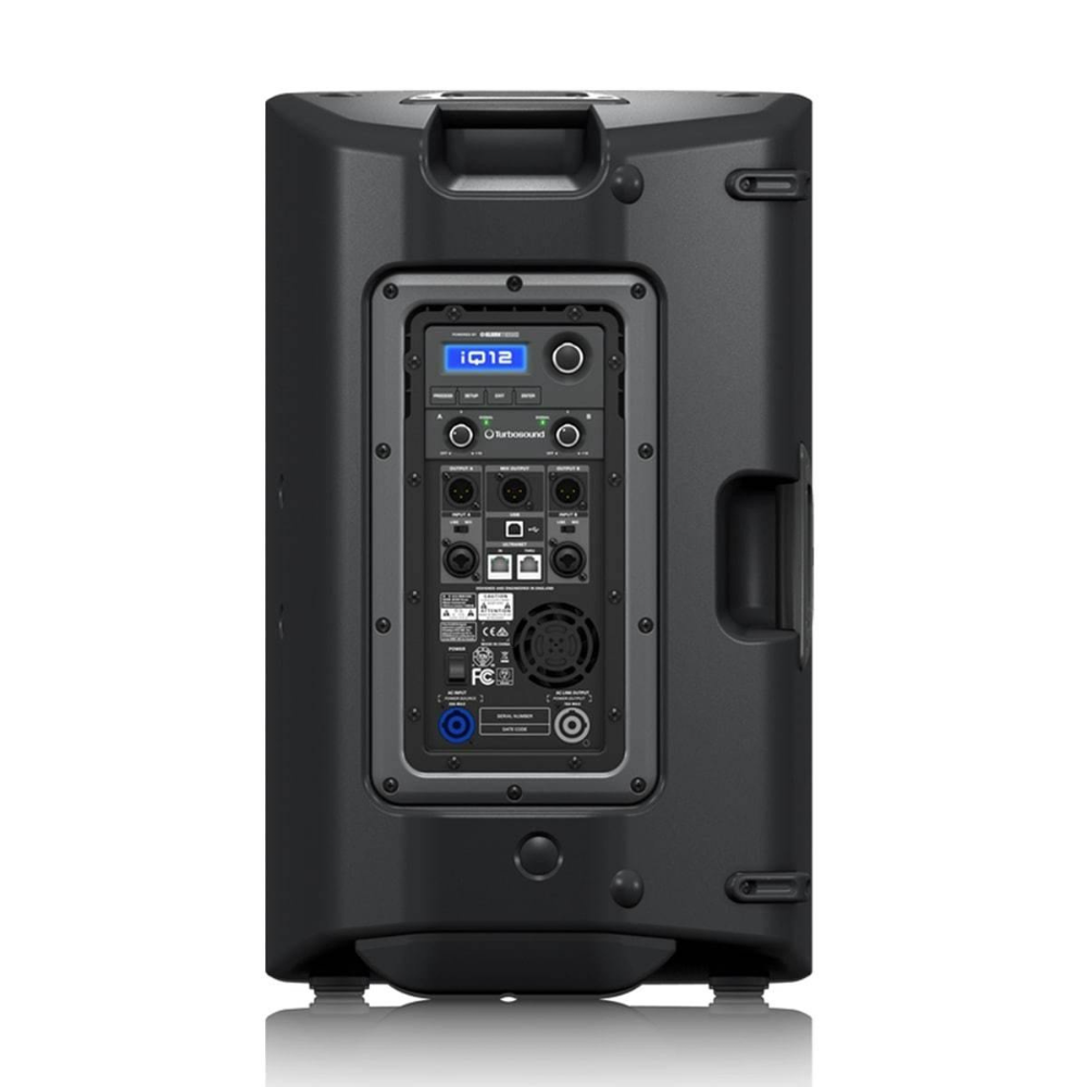 Black speaker with control panel on a white background