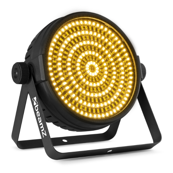 Black LED light with yellow circular pattern on a white background, featuring the Beamz brand.