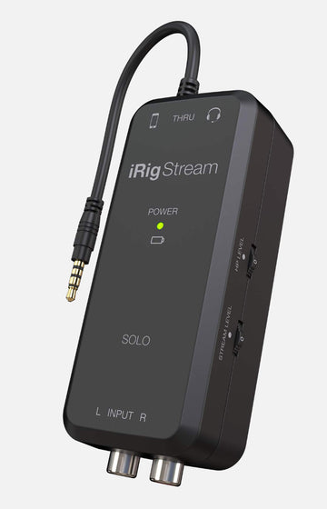 iRig Stream audio device with cable on a white background