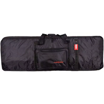 Black keyboard bag with a visible brand logo on a white background