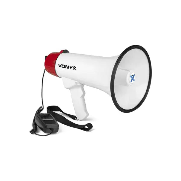 Mégaphone Vonyx MEG045 45W – Pack Avec 2 Batteries Rechargeables, Bluetooth, MP3, Portée 1 Km, Idéal Manifestations & Matchs