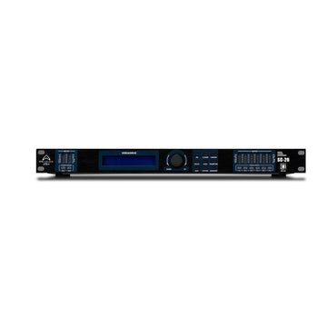 Black audio equipment on a white background
