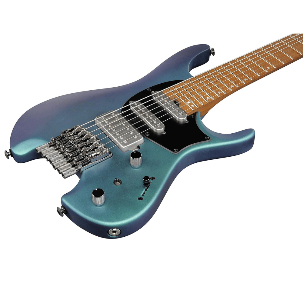Demo Ibanez Q547-BMM 7-String Quest Headless - Blue Chameleon Metallic Matte