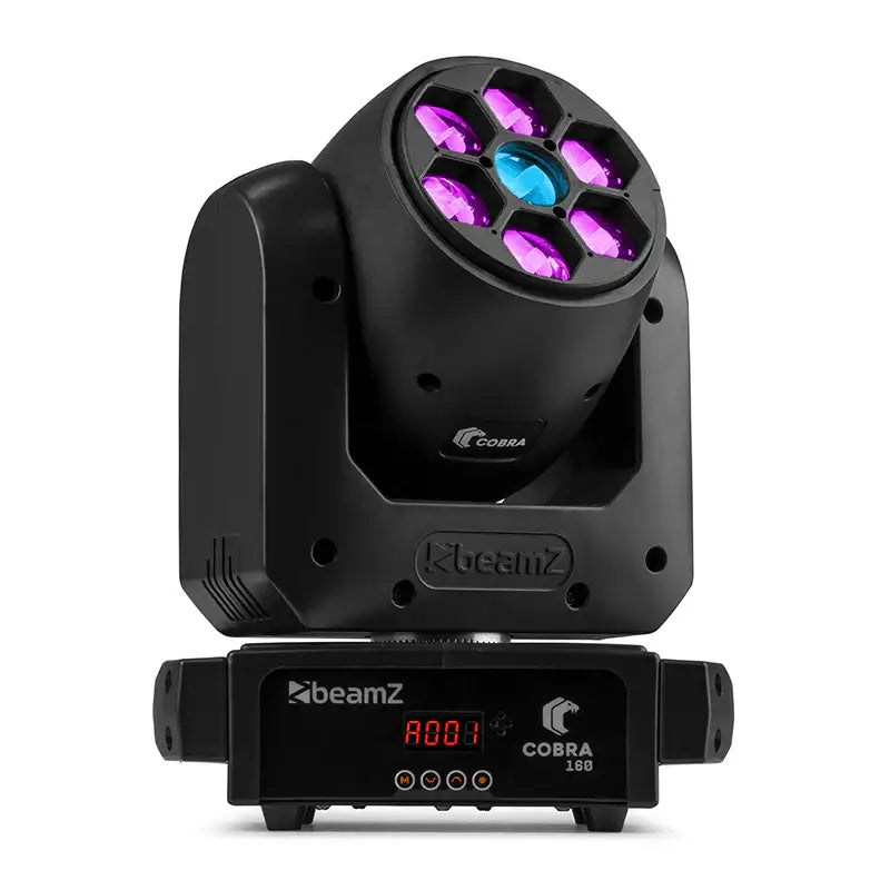 Black lighting fixture with colorful LED lights on a white background