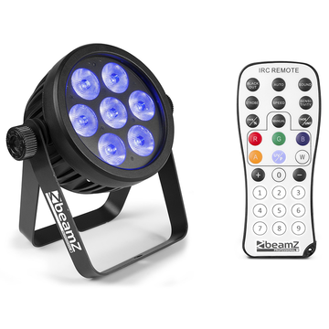 BEAMZ PRO – BAC500 ALUMINUM LED PAR 7x 14W 7in1 RGBA-UV-CW/WW LEDS IR DMX