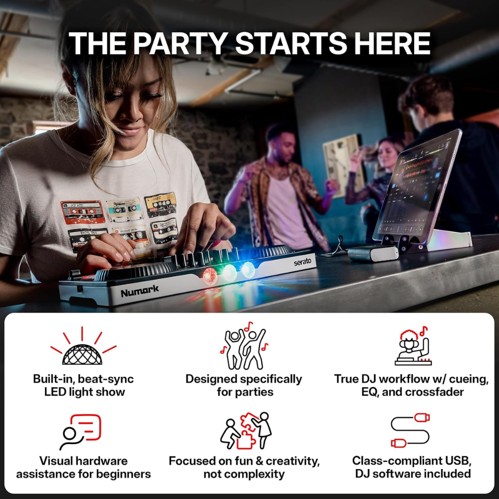 Numark Party Mix III (Black) Bluetooth DJ Controller with Built-in Lights