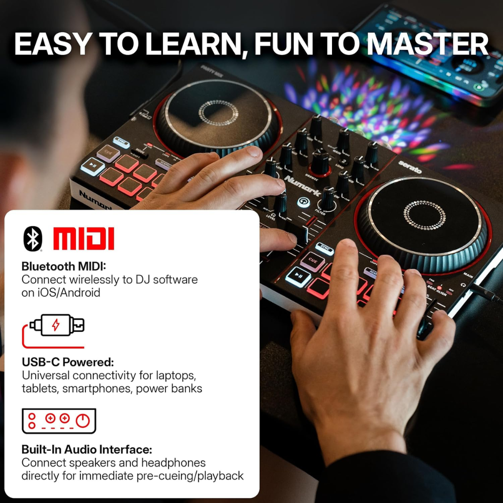 Numark Party Mix III (Black) Bluetooth DJ Controller with Built-in Lights