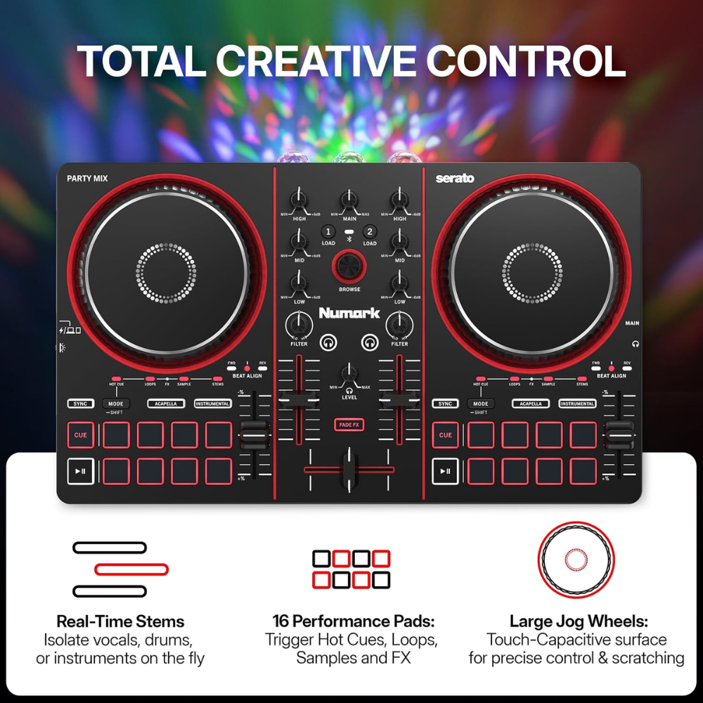 Numark Party Mix III (Black) Bluetooth DJ Controller with Built-in Lights