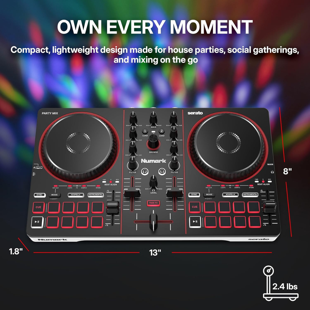 Numark Party Mix III (Black) Bluetooth DJ Controller with Built-in Lights