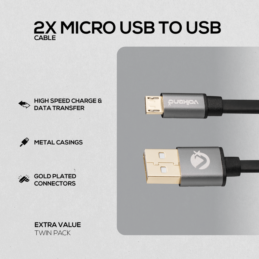VolkanoX Micro USB Cable Twin Pack 3m - Couple Series Black