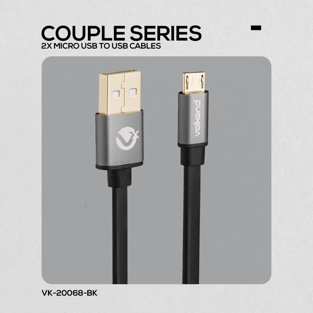 VolkanoX Micro USB Cable Twin Pack 3m - Couple Series Black