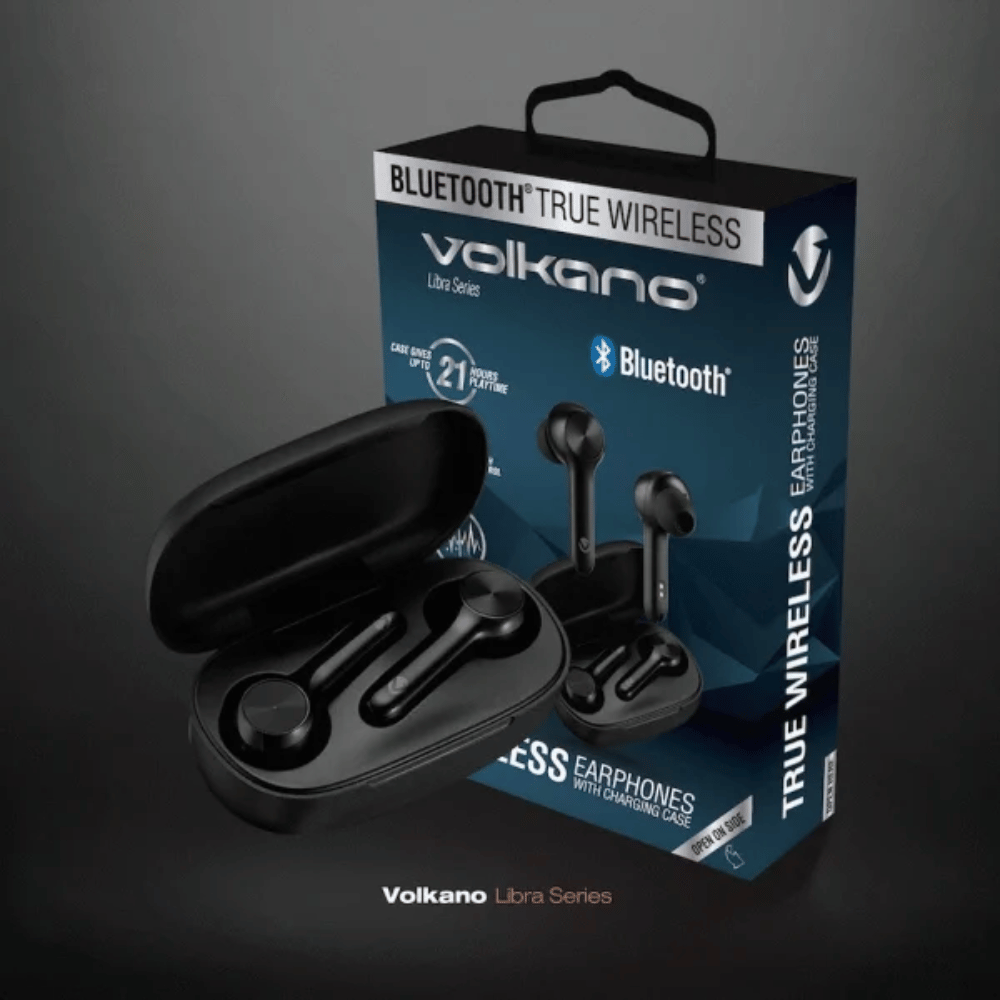 Volkano Libra Series TWS Earphones + Charging Case – Black