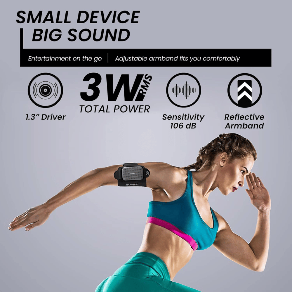 Volkano Pumped Series Wearable Bluetooth Speaker, Black/Grey