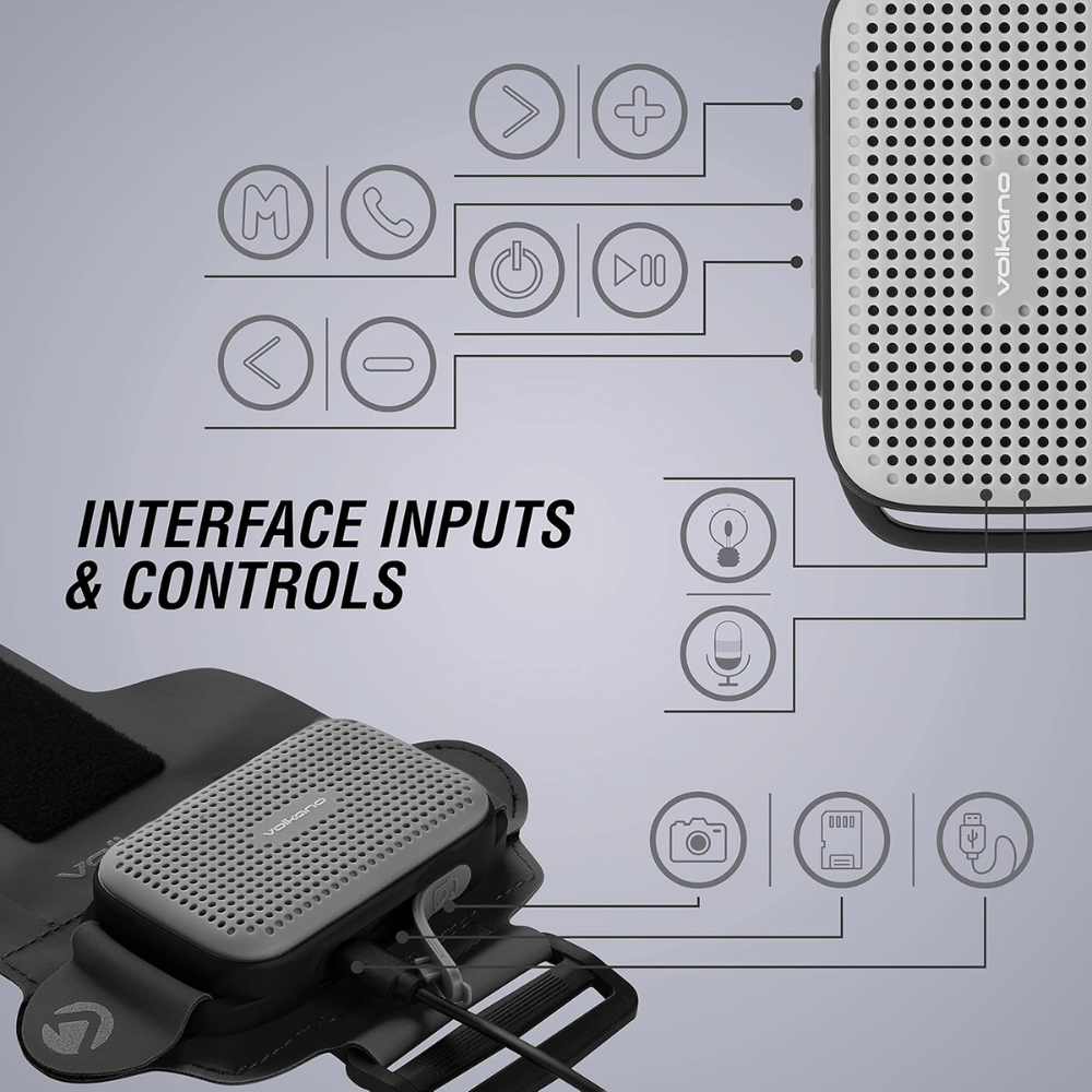 Volkano Pumped Series Wearable Bluetooth Speaker, Black/Grey
