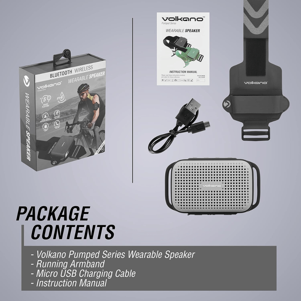 Volkano Pumped Series Wearable Bluetooth Speaker, Black/Grey