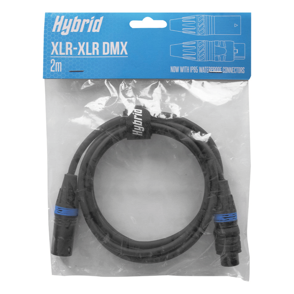 Hybrid XLR-XLR DMX cable in packaging with blue label