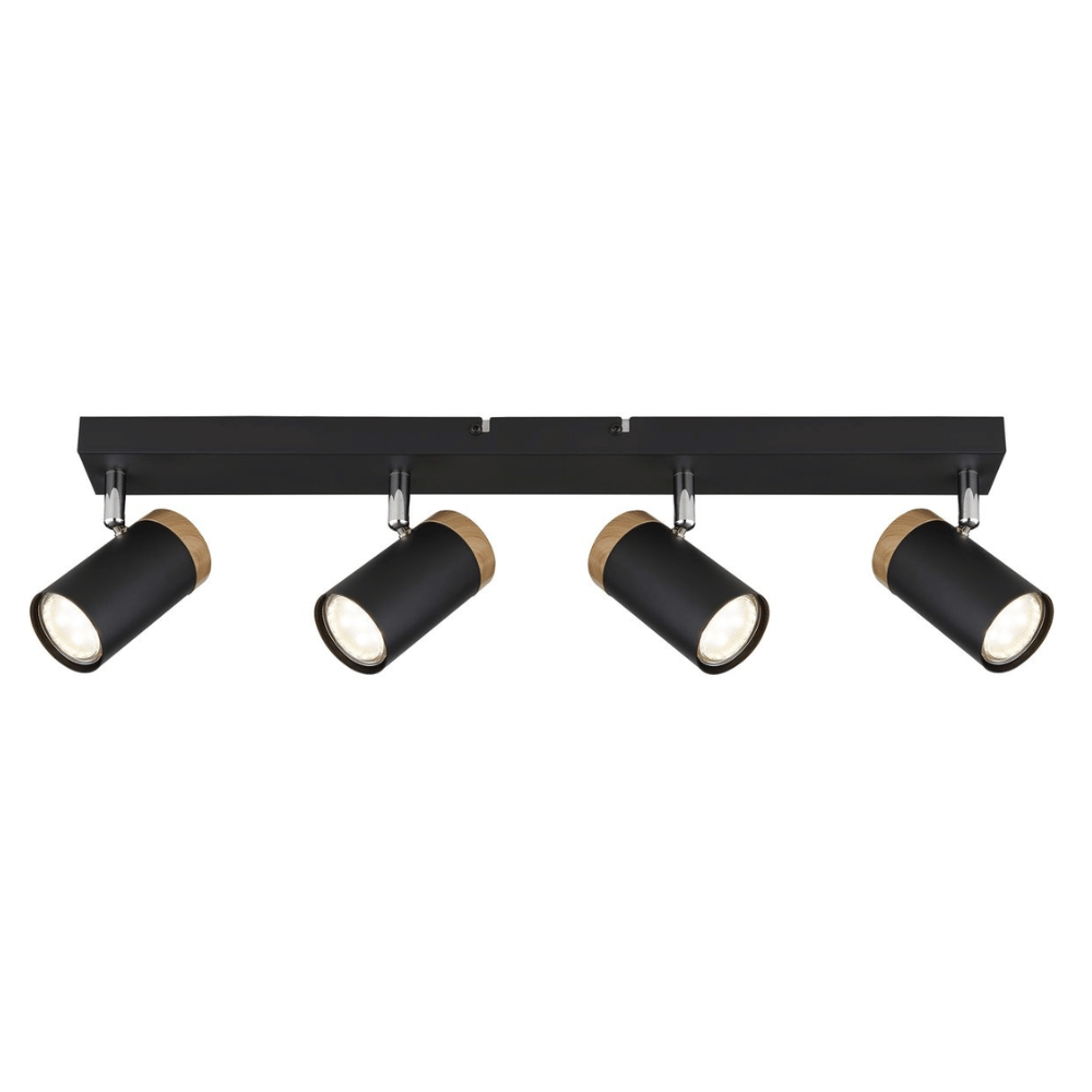 4 Light Black Spotlight with Wooden Accent - S4124 (DEMO, NO WARRANTY)