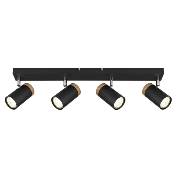4 Light Black Spotlight with Wooden Accent - S4124 (DEMO, NO WARRANTY)