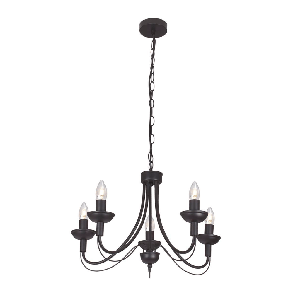 5 Light Simple Black Chandelier (DEMO, OPEN BOX, NO WARRANTY)