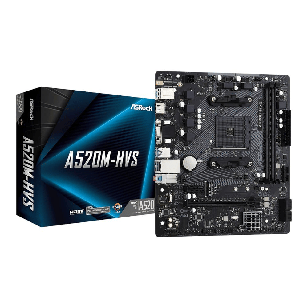 ASRock A520M-HVS AMD AM4 m-ATX Motherboard - ASRock (DEMO, OPEN BOX, NO WARRANTY)