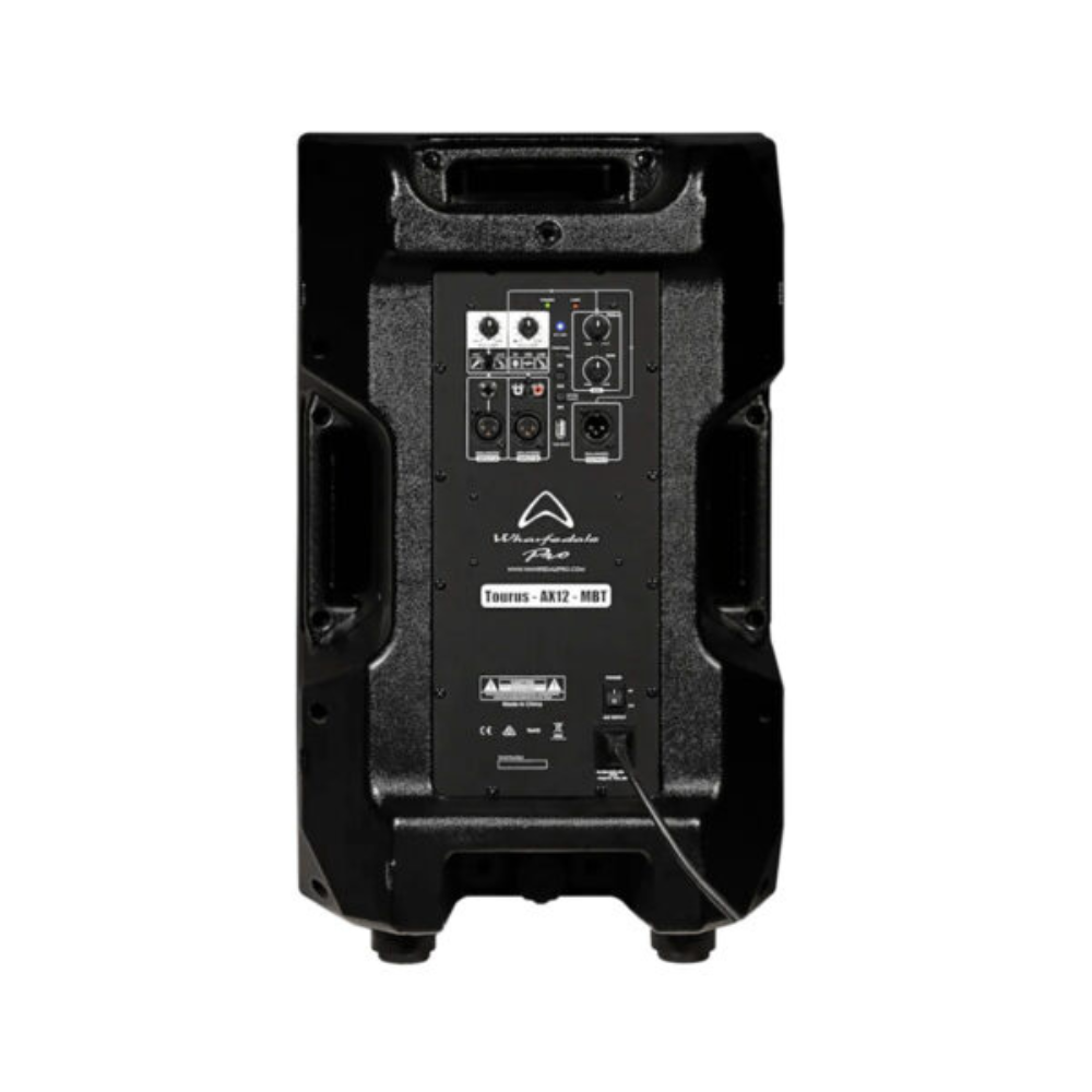 Black speaker with control panel on a white background