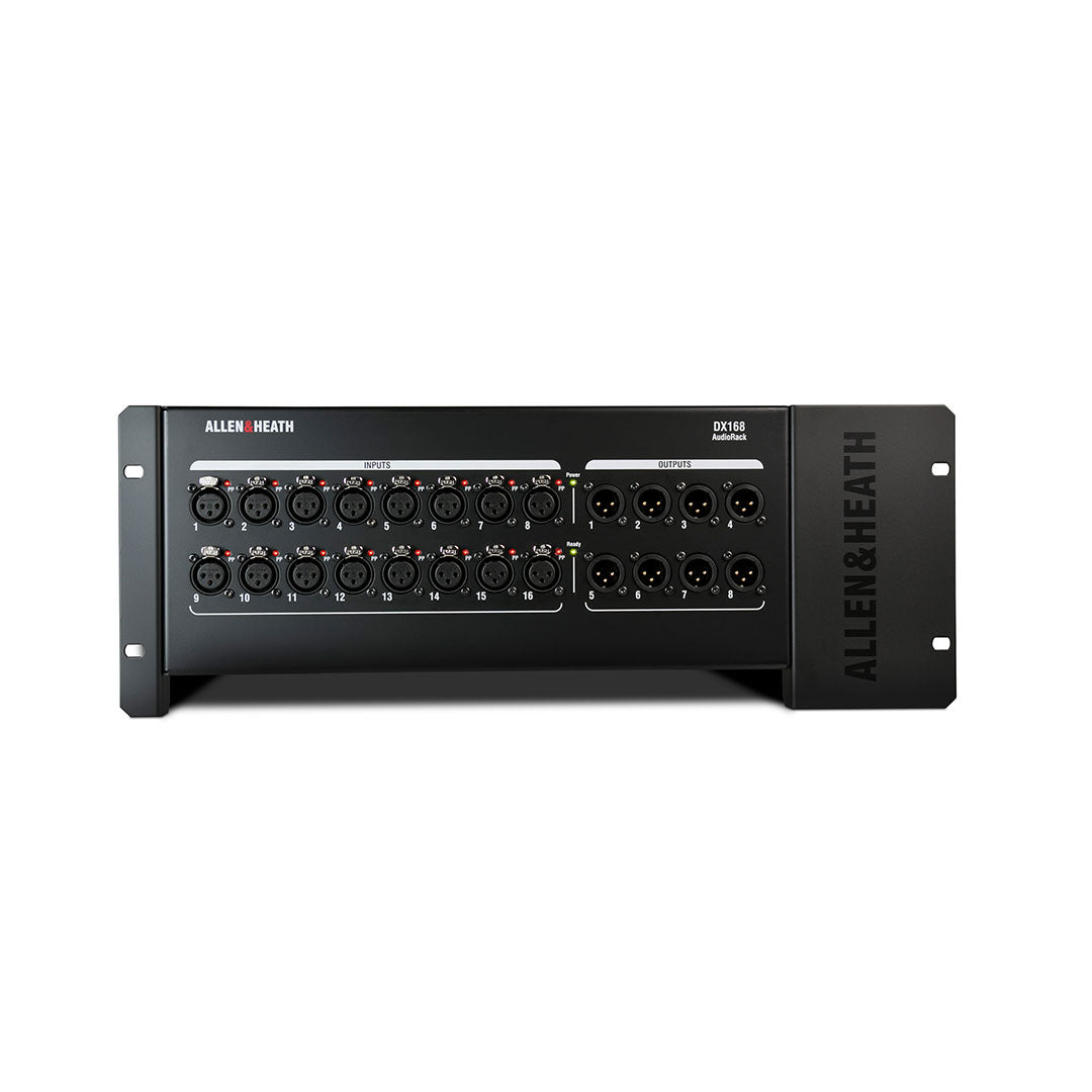 Black audio mixer with Allen & Heath branding on a white background